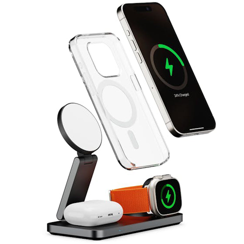Laser ChargeCore 3-in-1 Charging Stand for Apple, Samsung, Watch Charger - Black (includes 20W Charger and Cable)