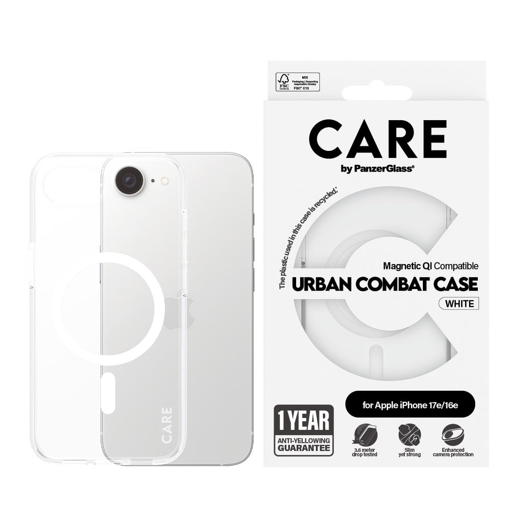 PanzerGlass Care Urban Combat (MagSafe) Case for iPhone 17e/16e - Clear/White