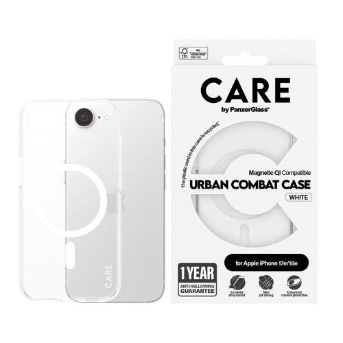 PanzerGlass Care Urban Combat (MagSafe) Case for iPhone 17e/16e - Clear/White
