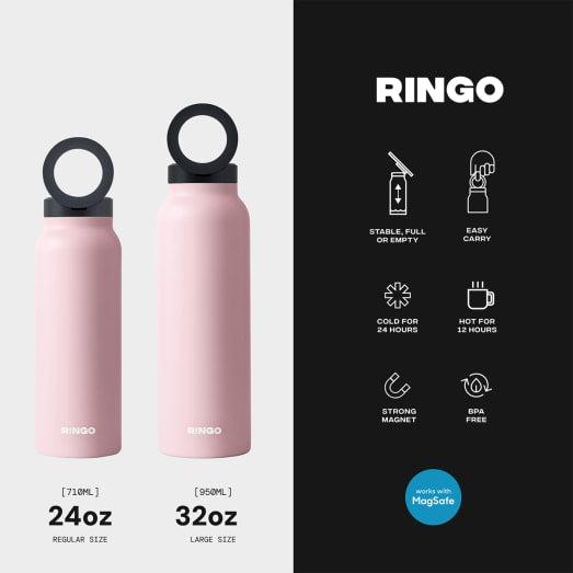 Ringo Water Bottle with Magnetic Phone Mount 710ml (24oz) - Pink