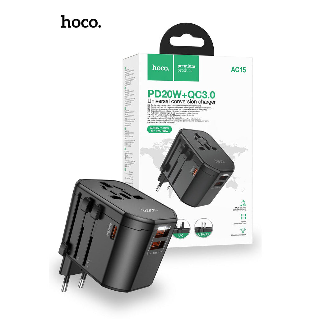 Hoco Ac31 Pd 25w 2 X Type-c And Usb-a 3-ports Global Universal Travel Charger- Black