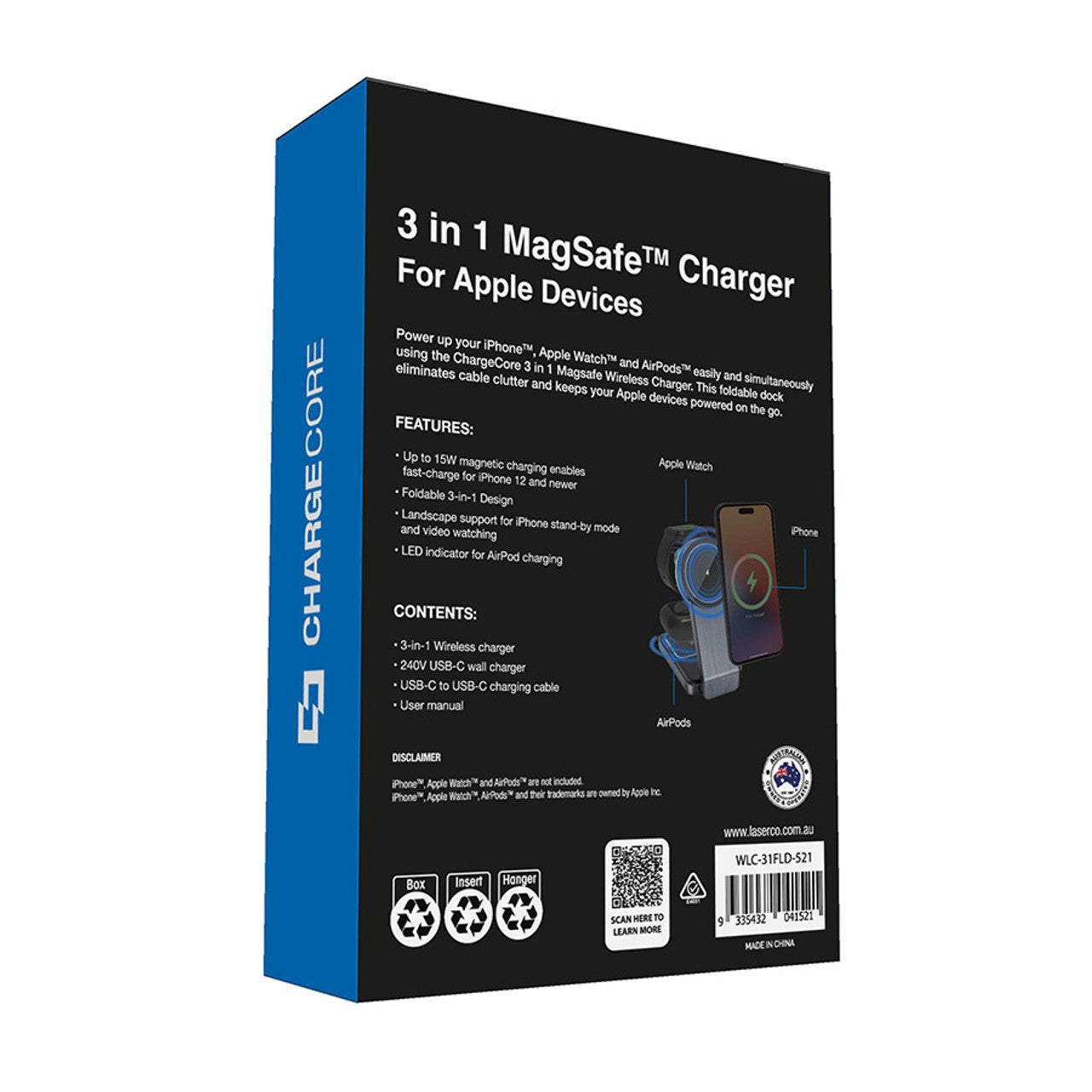 Laser ChargeCore Foldable 3-in-1 MagSafe Charger