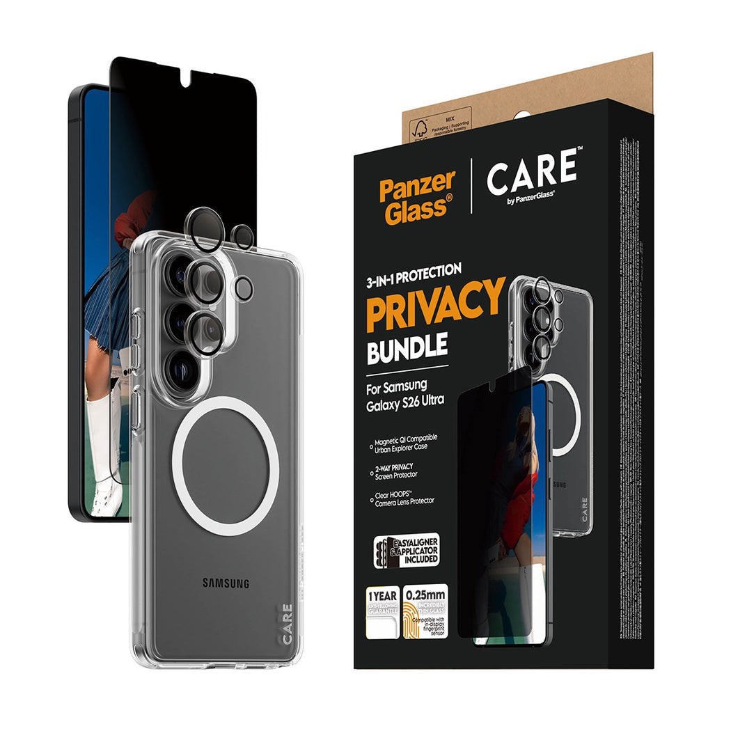 PanzerGlass Care 3-in-1 Privacy Bundle for Samsung Galaxy S26 Ultra - Clear