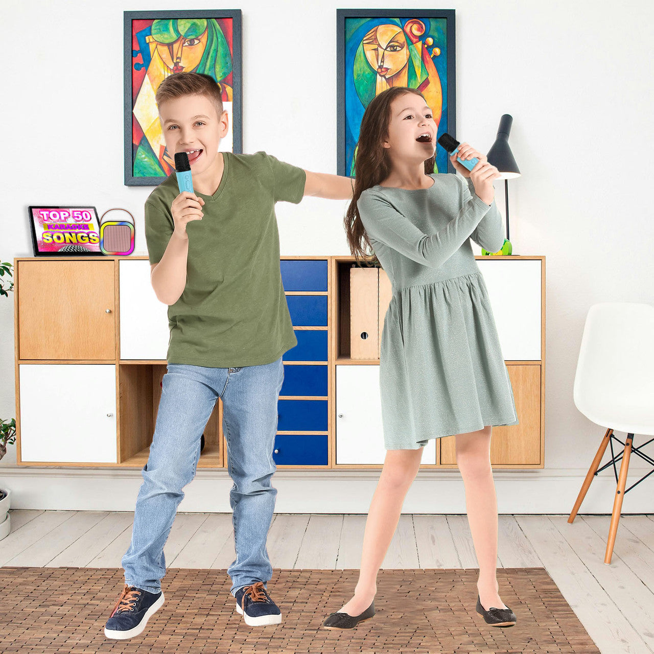 Laser Mini Karaoke Speaker 2 Wireless Mics- Blue