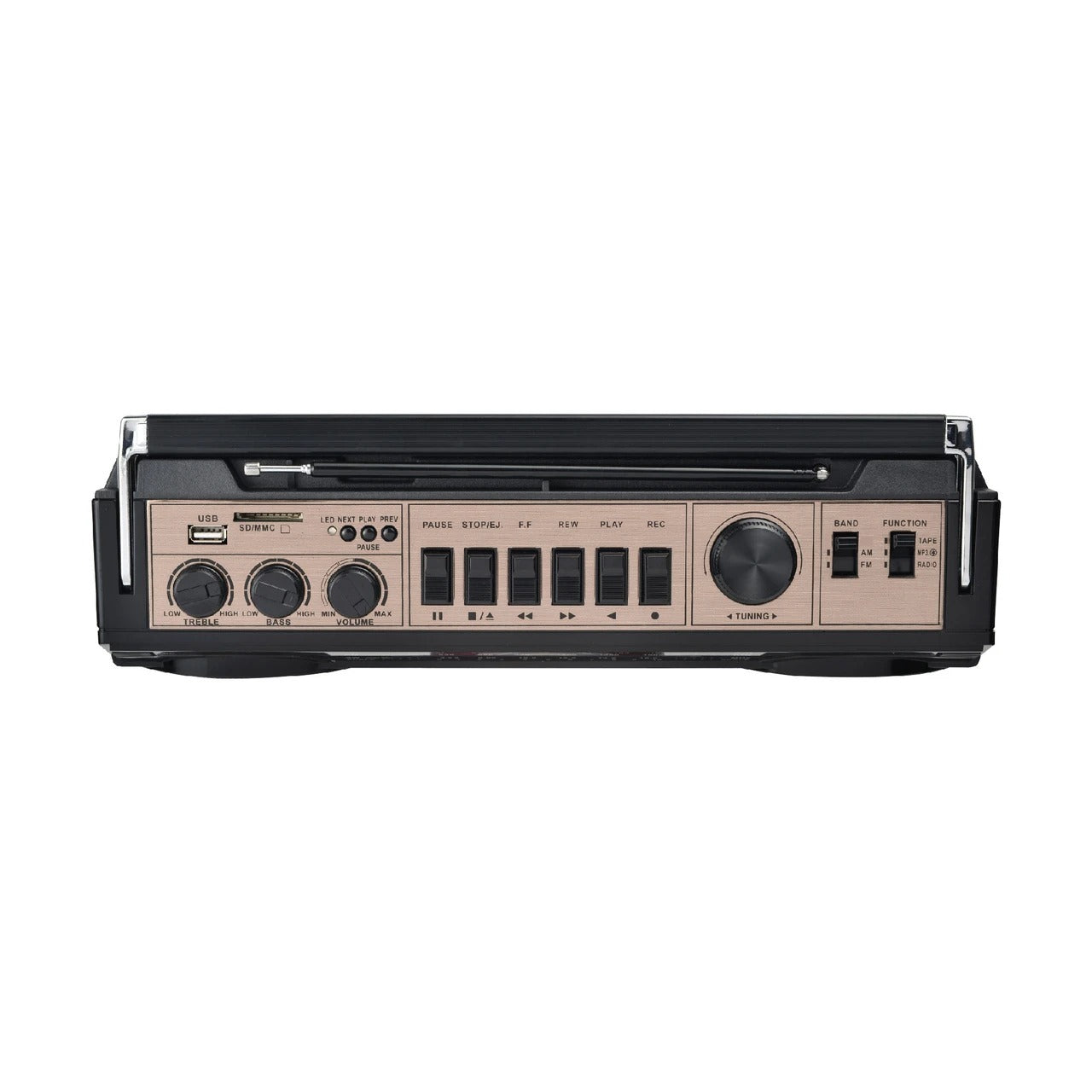 Laser Retro Cassette Boombox with AM FM Radio - Black