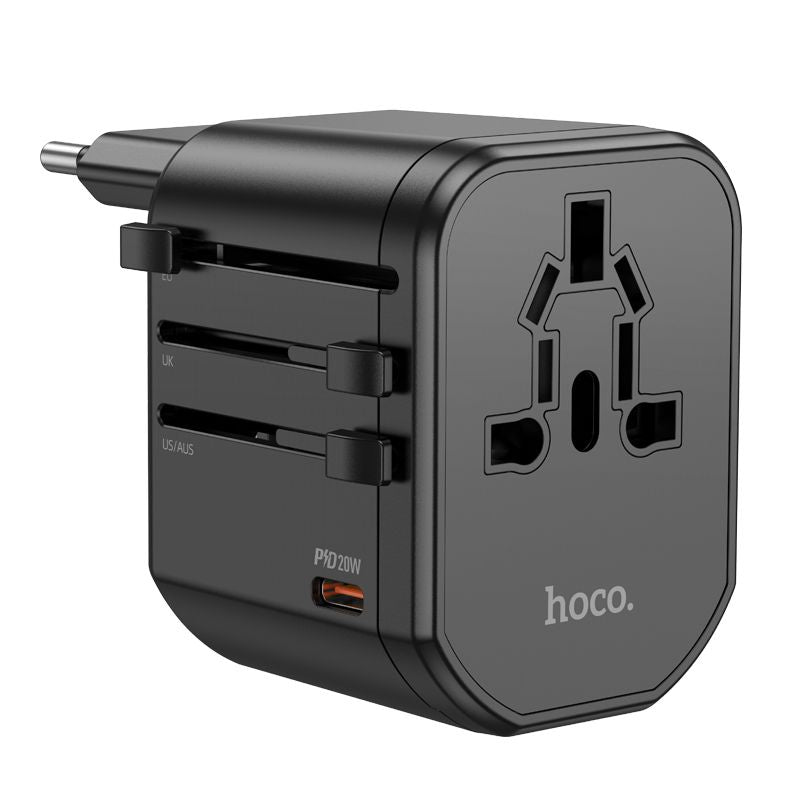 Hoco Ac31 Pd 25w 2 X Type-c And Usb-a 3-ports Global Universal Travel Charger- Black