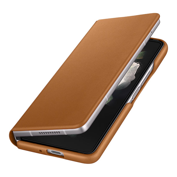 Samsung Leather Flip Cover for Galaxy Fold3 - Camel Brown