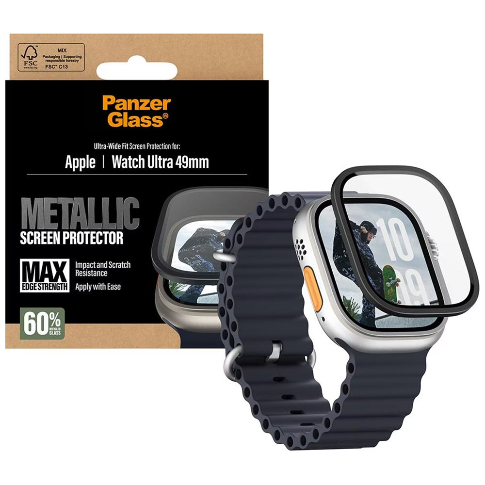 PanzerGlass Metal Frame Screen Protector for Apple Watch Ultra/2/3 (49mm) - Black