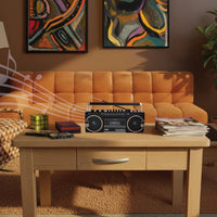 Laser Retro Cassette Boombox with AM FM Radio - Black