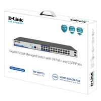 D-Link 26-Port Gigabit Smart Managed PoE+ Switch with 24 PoE+ Ports (8 Long Reach) + 2 SFP Ports - Grey