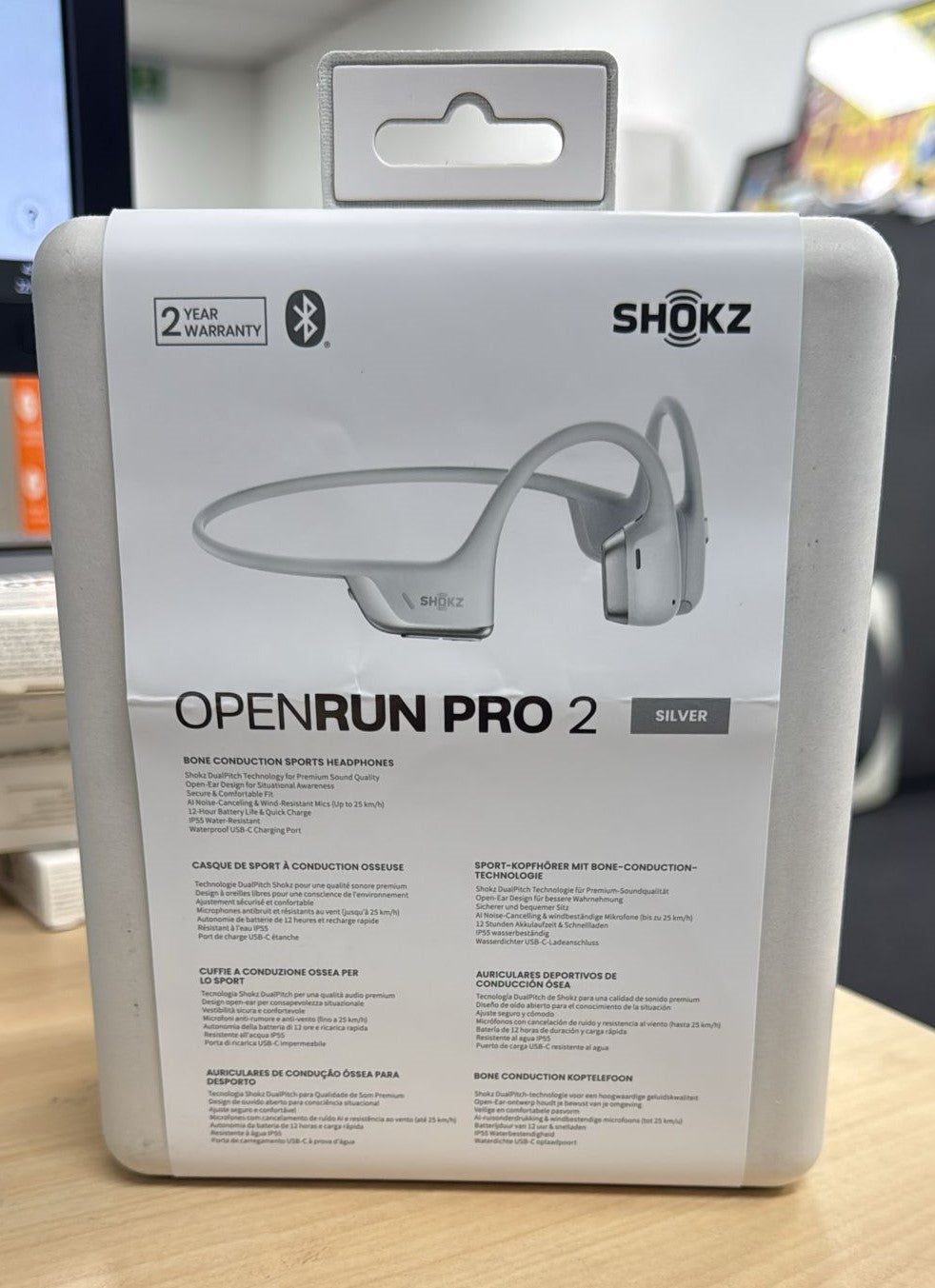 OPEN BOX Shokz OpenRun Pro 2 Premium Bone Conduction Sport Headphones - Silver