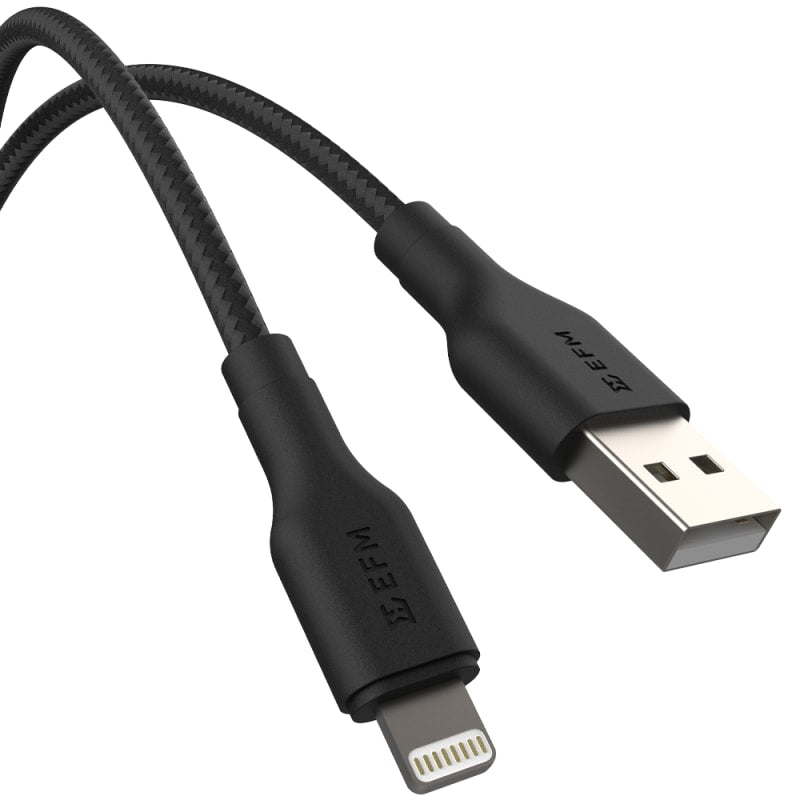 Efm USB-A To Lightning Braided Power And Data 1M Cable Tested To Withstand 20000+ Bends - Black