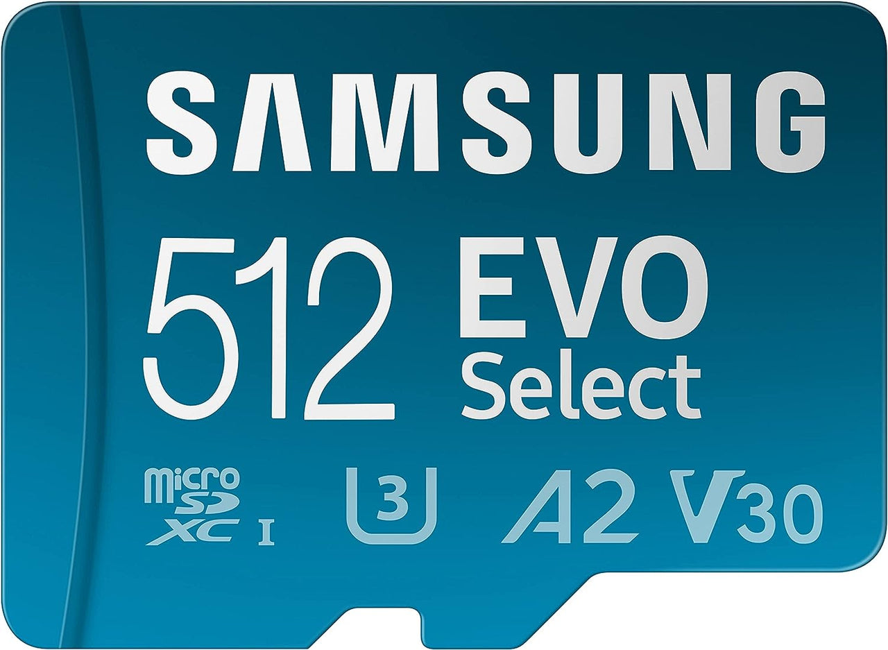Samsung EVO Select Micro SD + Adapter SDXC 512GB 130MB/s for 4K UHD UHS-I, U3, A2, V30