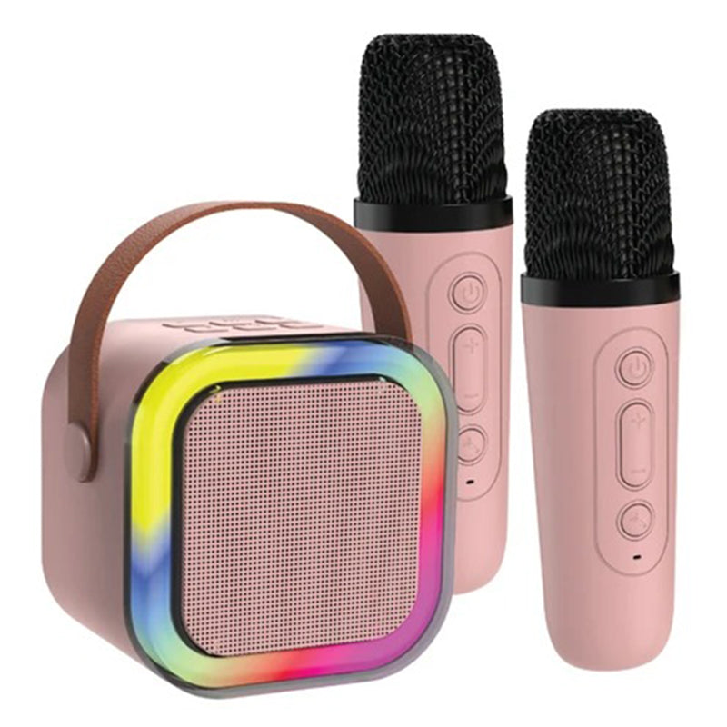 Laser Mini Karaoke Speaker 2 Wireless Mics - Pink