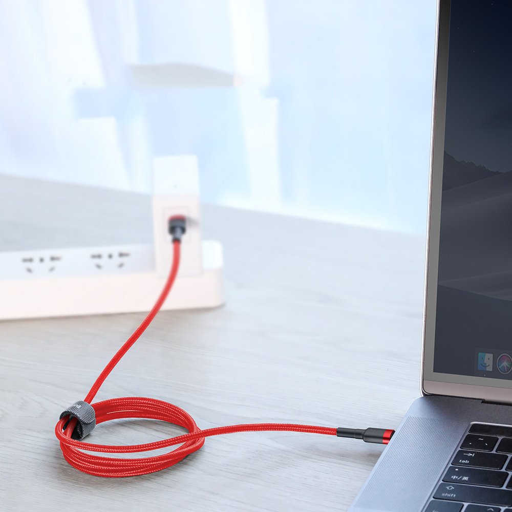 Baseus Cafule Cable  Nylon USB-C to USB-C PD2.0 60W 20V 3A QC3.0 1M - Black/Red