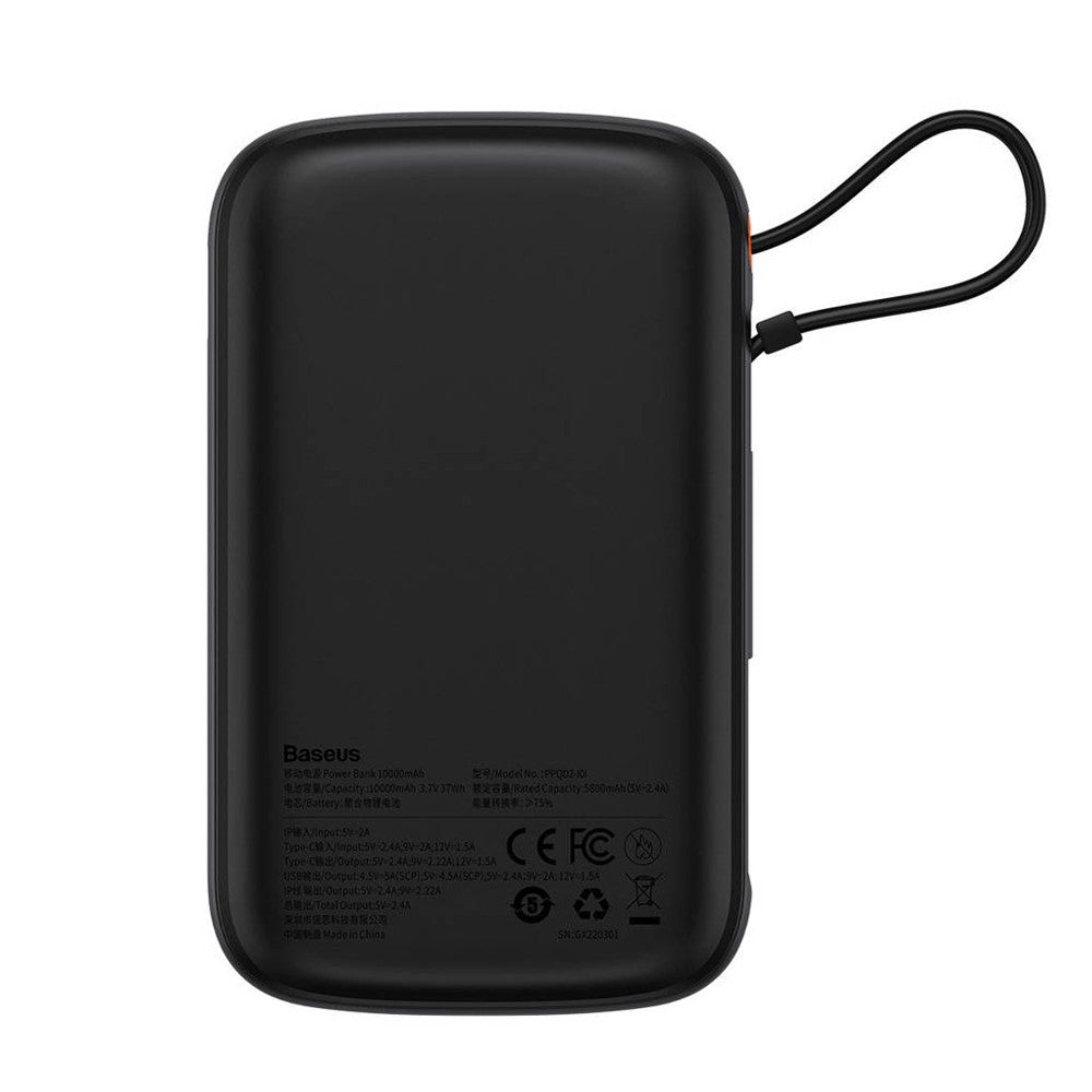 Baseus Qpow Digital Display Power Bank 10000mAh 20W Built-in Lightning Cable - Black