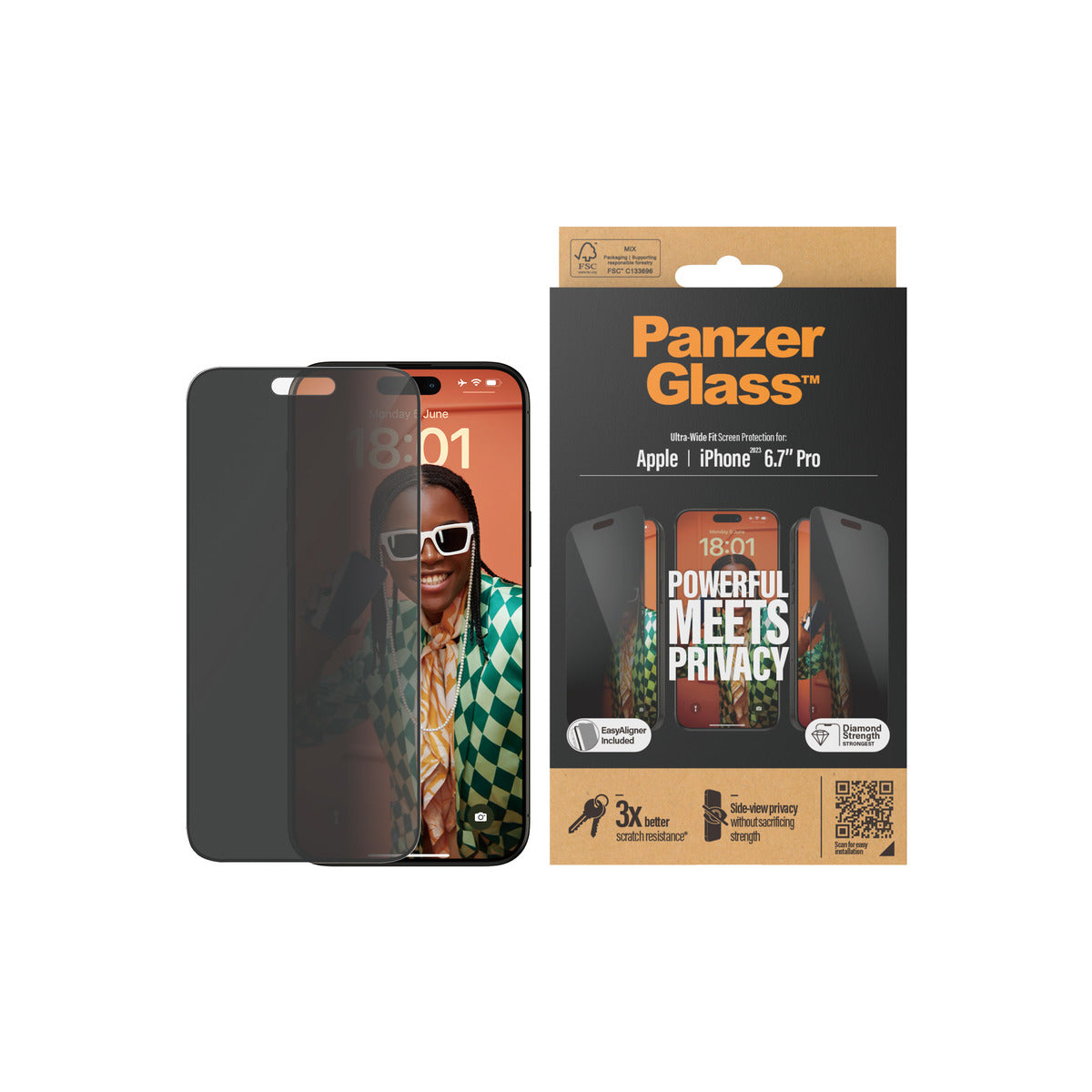 PanzerGlass Privacy Ultra Wide Fit Screen Protector with EasyAligner for iPhone 15 Pro Max