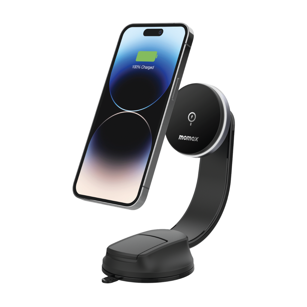 Momax Q.Mag Mount 5 15W Wireless Charging Car Mount Suction Cup (MagSafe Compatible) - Grey