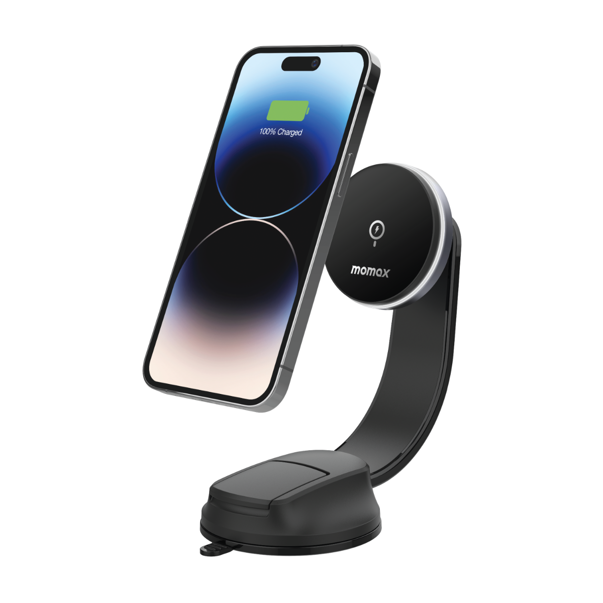 Momax Q.Mag Mount 5 15W Wireless Charging Car Mount Suction Cup (MagSafe Compatible) - Grey