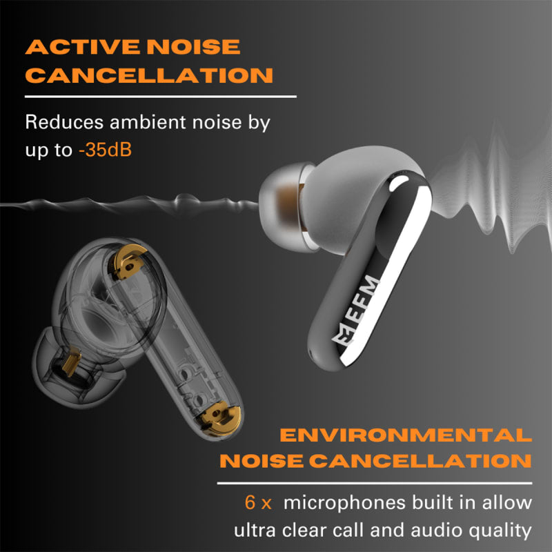 EFM Chicago TWS Earbuds with Advanced Active Noise Cancelling - Black