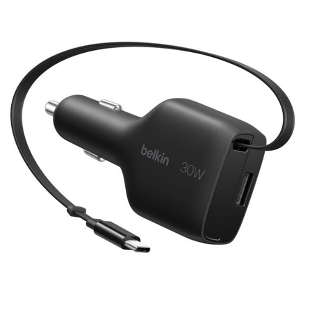 Belkin BoostCharge 30W Retractable Car Charger - Black