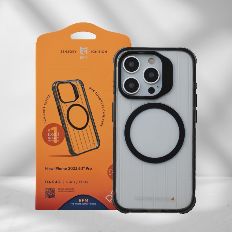 EFM Dakar Case Armour with D3O® BIO for iPhone 15 Pro Max - 6.7" - Black / Clear