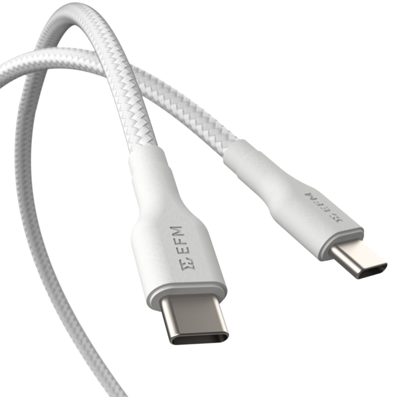 EFM USB-C to USB-C Braided Power and Data 1M Cable Tested to withstand 20000+ bends - White