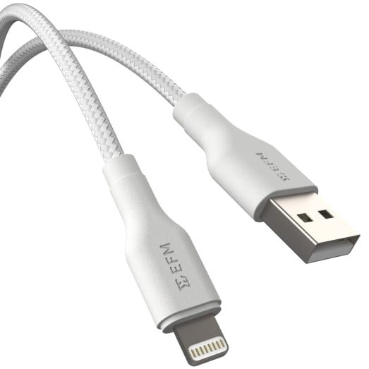 EFM USB-A to Lightning Braided Power and Data 1M Cable - White