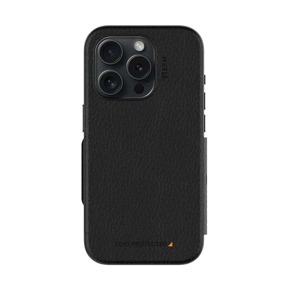 EFM Monaco E-leather Wallet Case Armour With D3O Plus Suits Iphone 15 - 6.1" Pro - Black/Space Grey