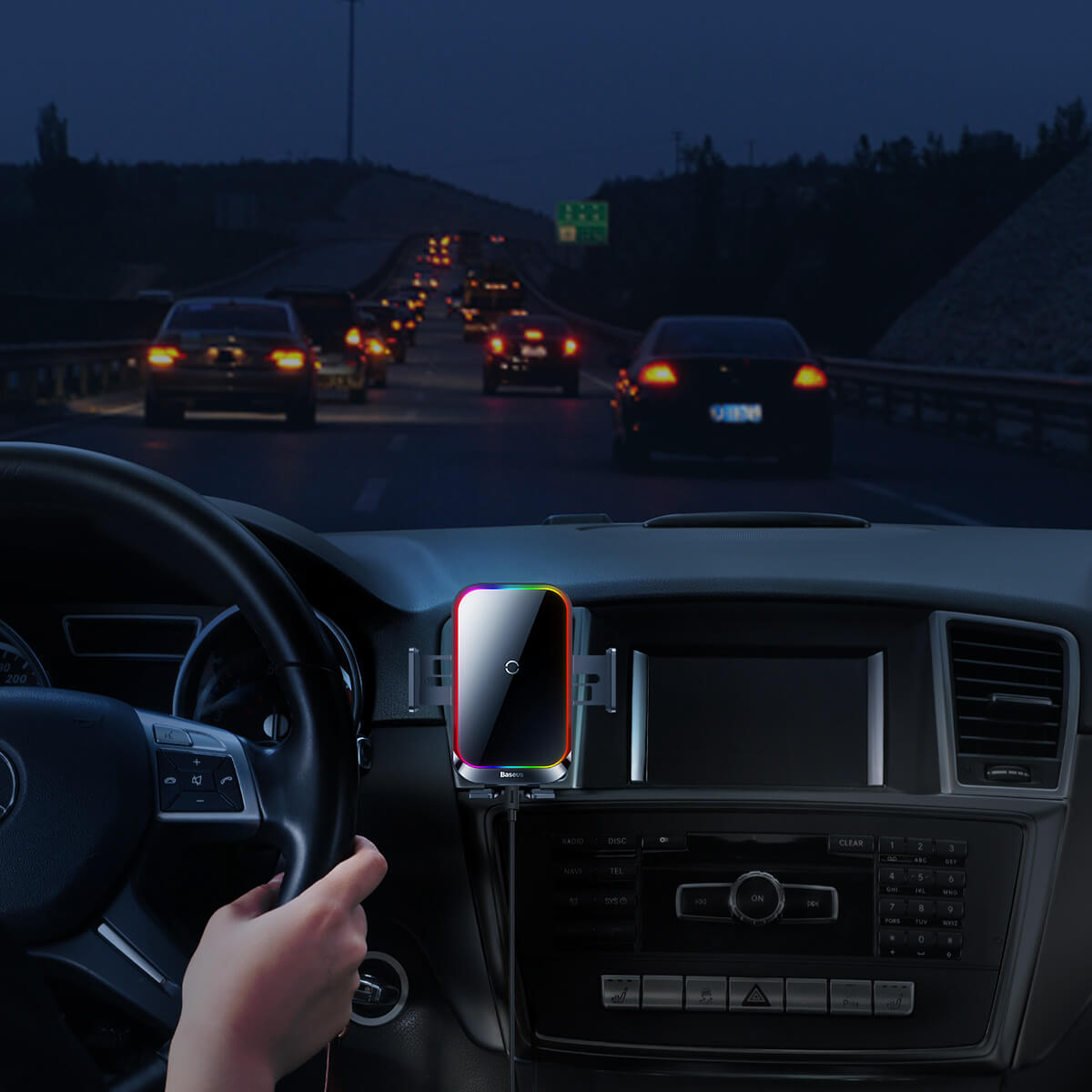 Baseus Car Phone Holder with Halo +  15W Wireless Charging | Mount - Black