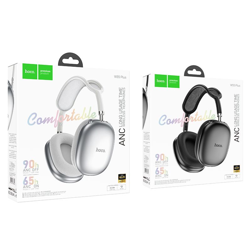 Hoco W55 Plus ANC Bluetooth Headphones - Silver White