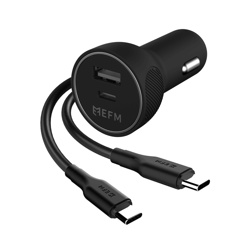 EFM 57W Dual Port Car Charger With Type C to Type C Cable - Black