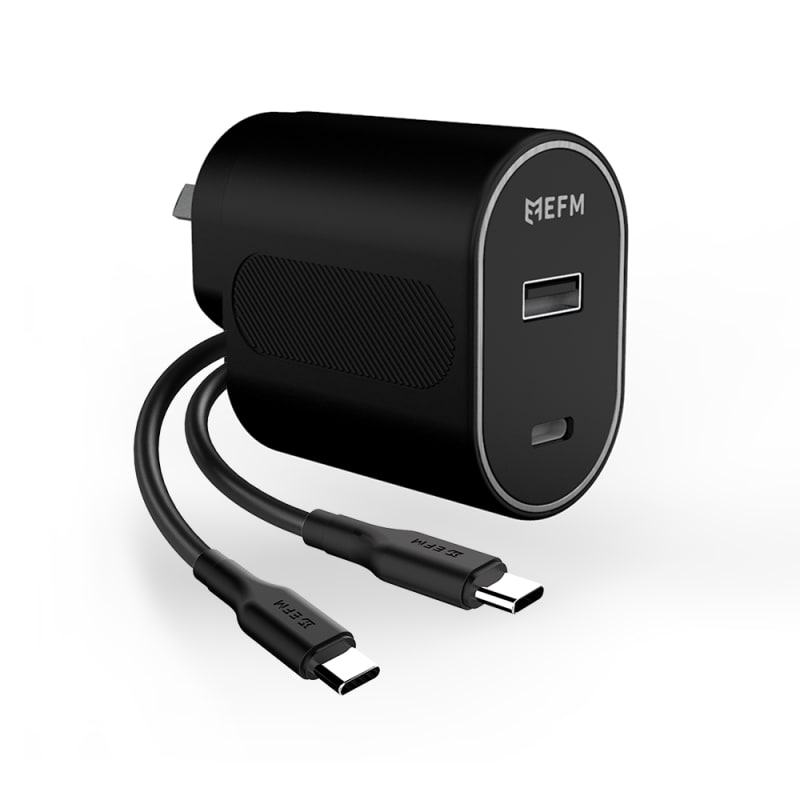 EFM 60W Dual Port Wall Charger With Type C to Type C Cable 1M - Black