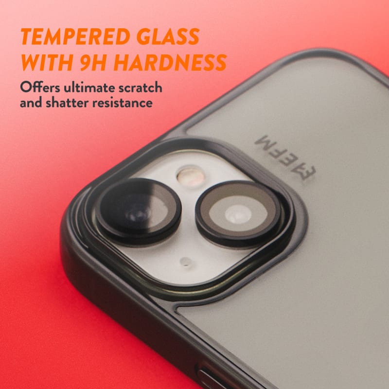 EFM Camera Lens Screen Armour for iPhone 15/15 Plus - 6.1" and 6.7" - Carbon