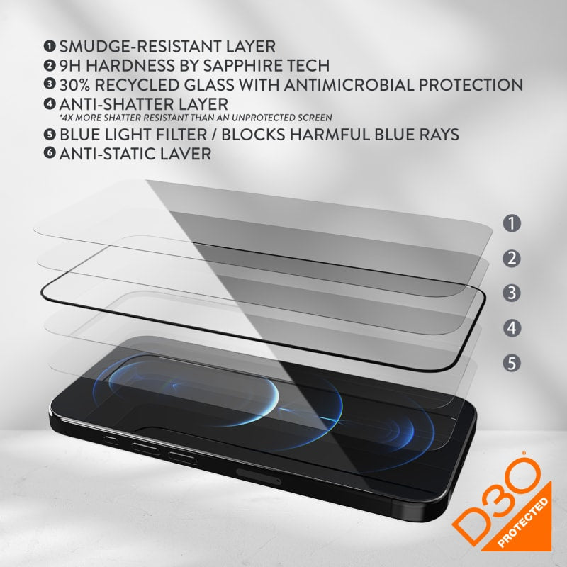 EFM ScreenSafe Glass with D3O Screen Armour for iPhone 15 Pro - 6.1"