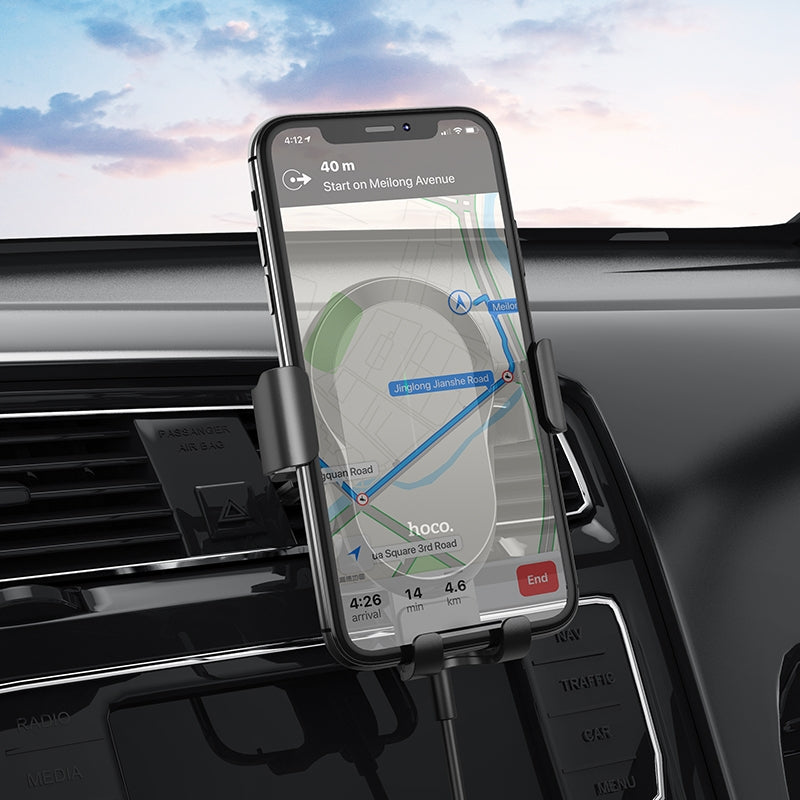 Hoco CA105 15W Three Axis Linkage Wireless Charger Air Vent Car Holder - Black