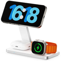 Thumbnail for Laser ChargeCore 3-in-1 Charging Stand for Apple, Samsung, Watch Charger - White (includes 20W Charger and Cable)