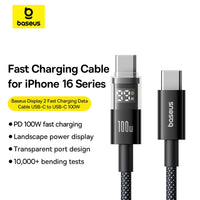 Thumbnail for Baseus Display 2 Fast Charging Data Cable USB-C to USB-C 100W 2M-White