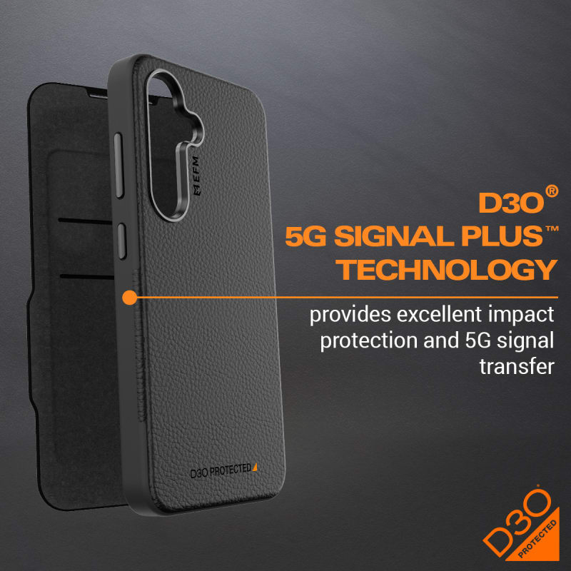 EFM Monaco Wallet Case Armour with D3O 5G Signal Plus Technology for Samsung Galaxy S24+ - Black
