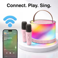 Laser Mini RGB Karaoke Speaker with 2 Wireless Mics - Pink