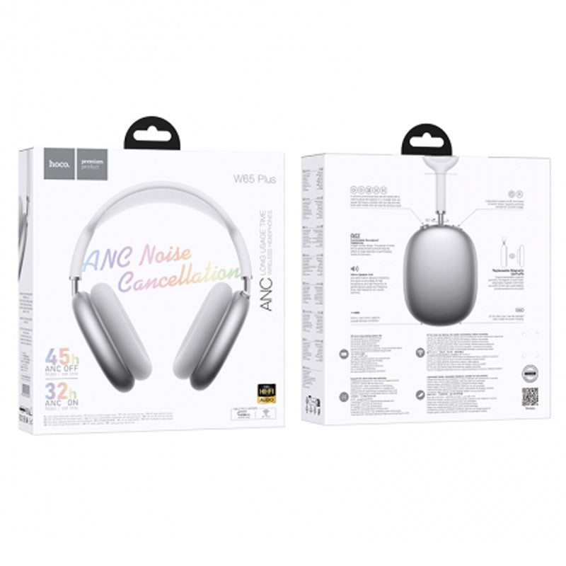 Hoco W65 Plus ANC Noise Reduction Bluetooh Headphones - Silver