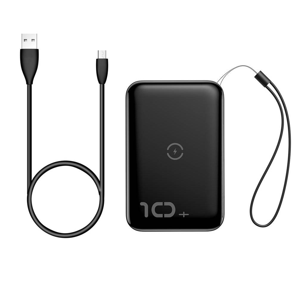 Baseus MINI lightweight FAST Wireless Qi Charger Power bank 10000mAh with Lanyard - Black