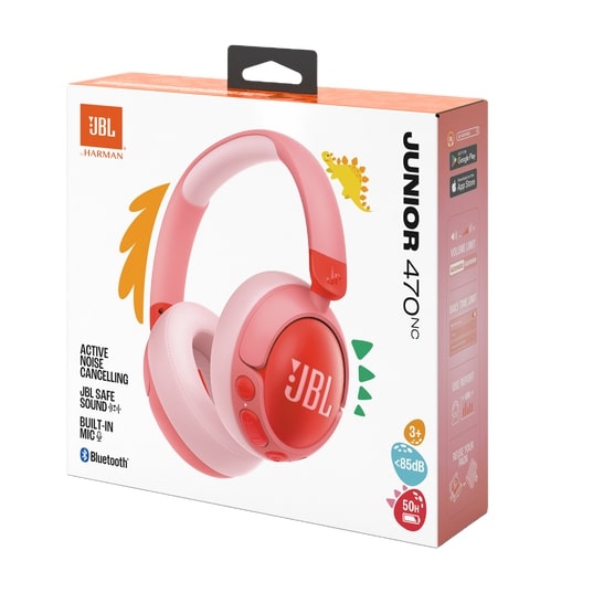 JBL Junior 470NC Wireless Bluetooth Over-Ear Noise Cancelling Kids Headphones- Pink