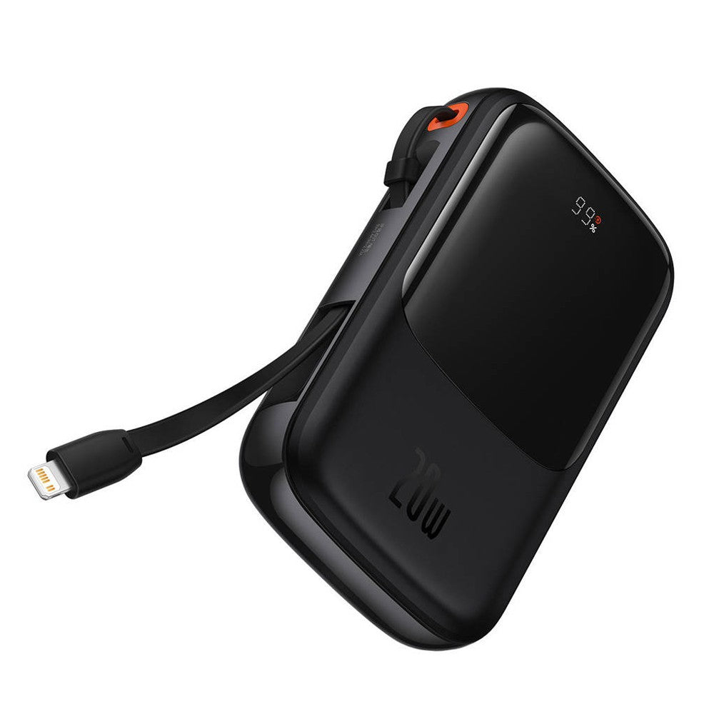 Baseus Qpow Digital Display Power Bank 10000mAh 20W Built-in Lightning Cable - Black