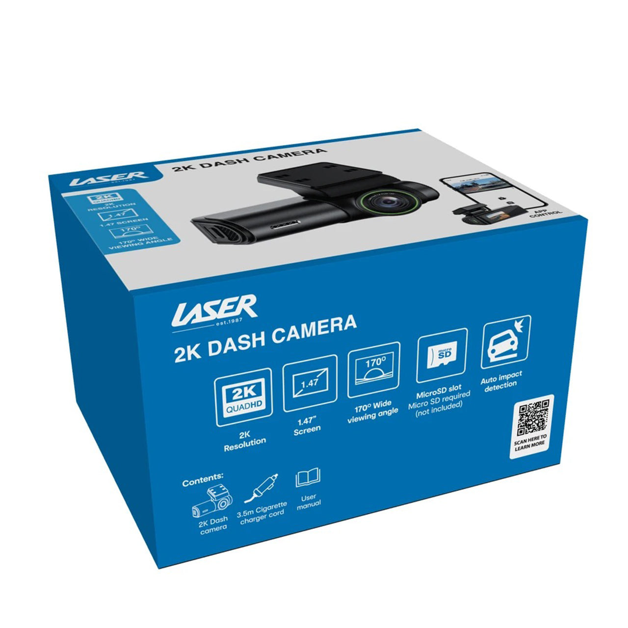 Laser 2K Dash Camera WiFi App Control - Black