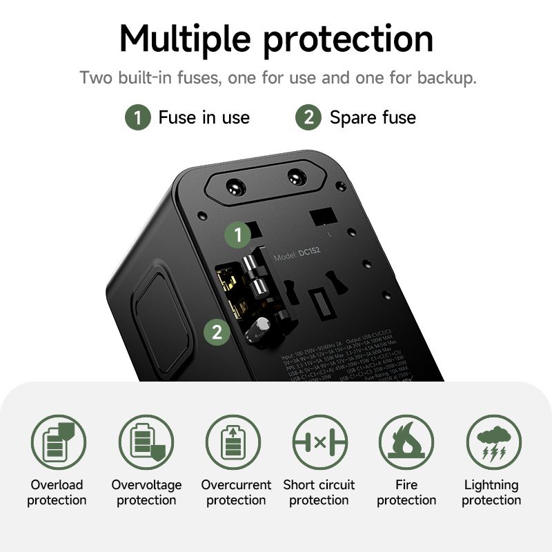 Hoco Travel Adapter 100W GaN with Fast Charging 4 Port Type-C and USB-A  - Black