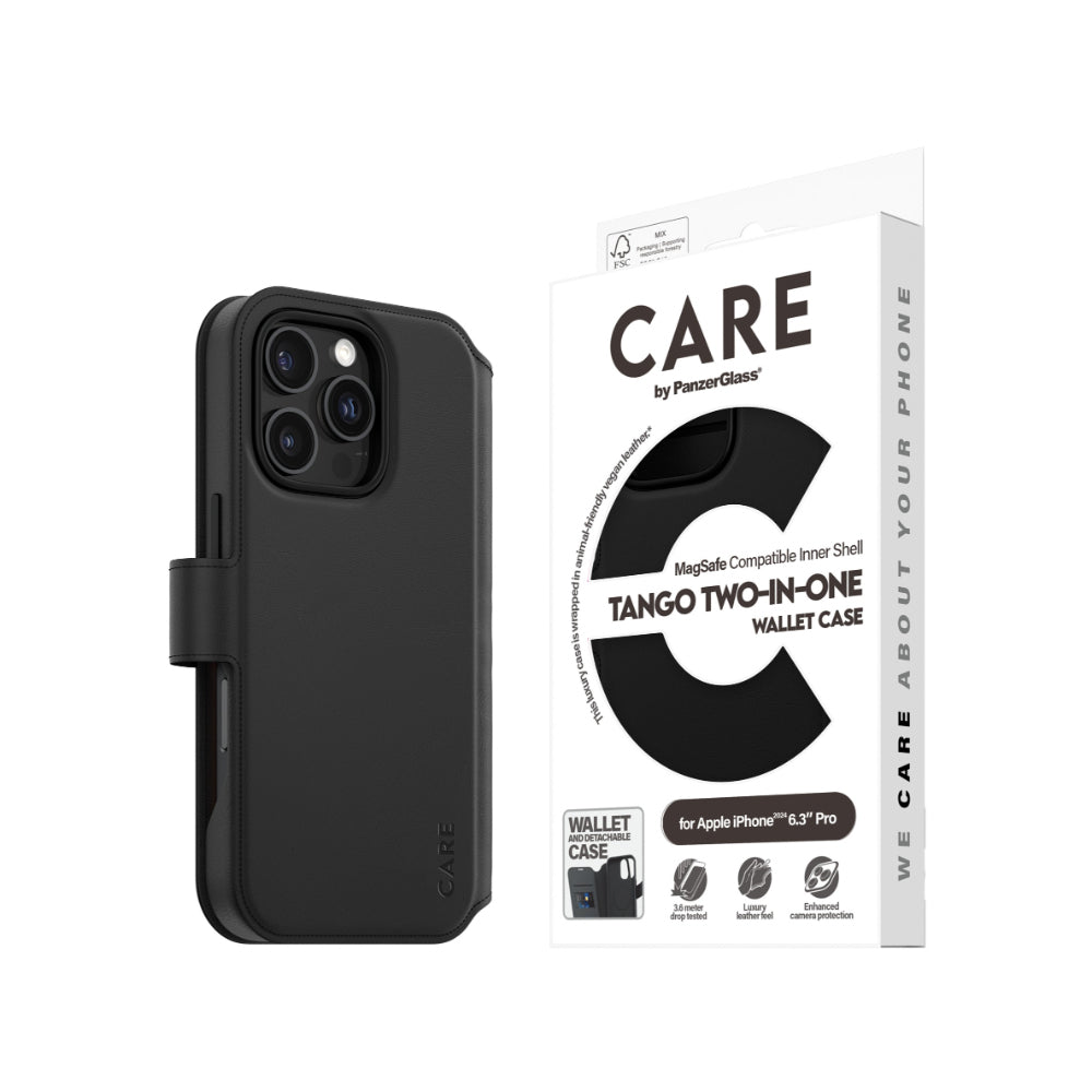 PanzerGlass CARE Tango Wallet Case for Apple iPhone 16 Pro- Black