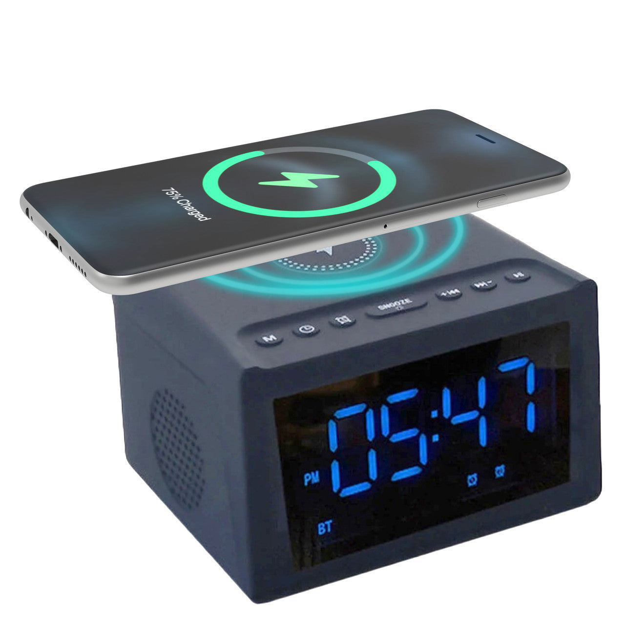 Laser Alarm Clock with Wireless Charging Bluetooth Connectivity