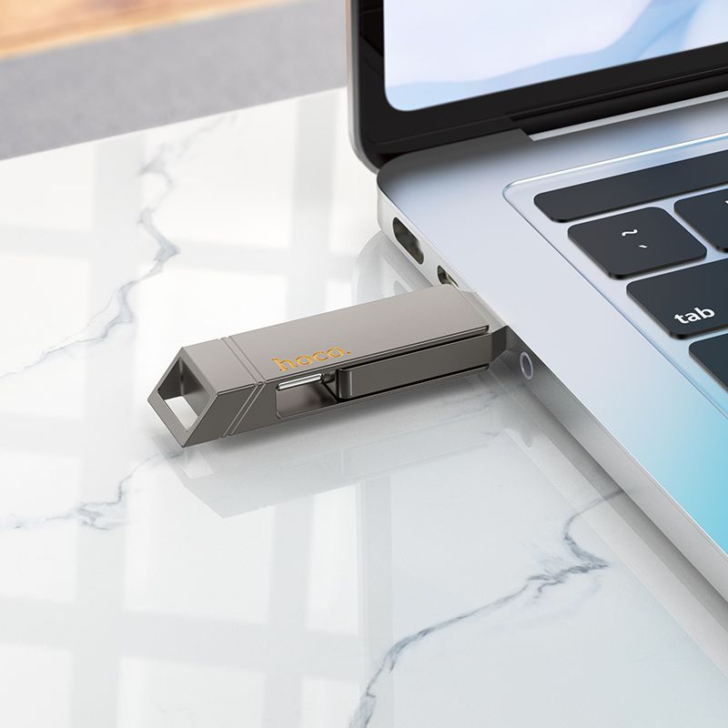 HOCO UD15 2-in-1 High Speed Zinc alloy Flash Drive (USB-A & USB-C) - Metal gray