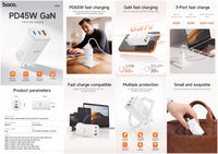 Thumbnail for HOCO DNU5 GaN 65W 3-in-1 Power Aadapter With Smart IC - White